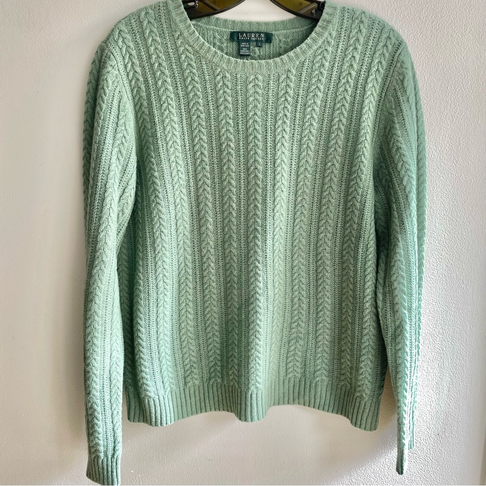Vintage Ralph Lauren Light Green/Sage Lambswool Cable Knit Sweater